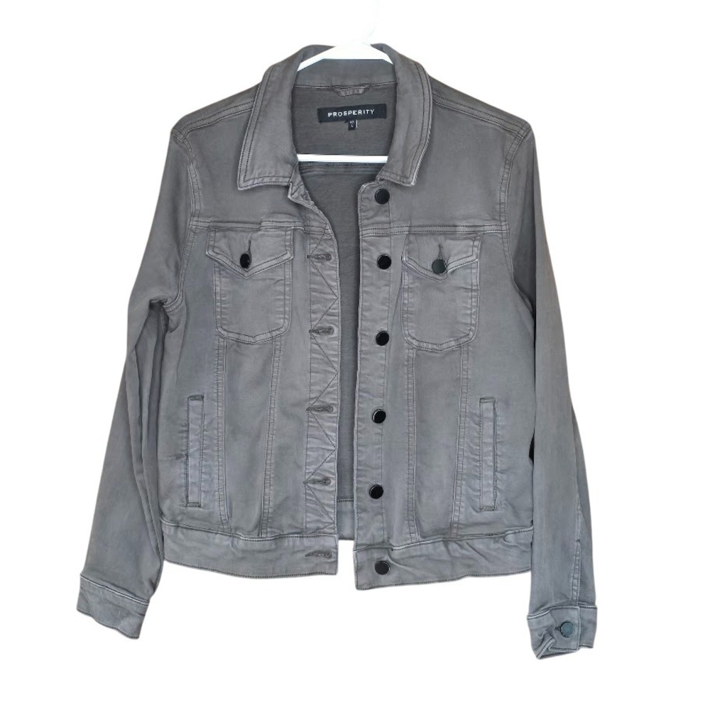 Prosperity Steel Gray Denim Trucker Jacket Button Front Stretch Women L Utility